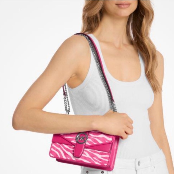 NWT Michael Kors MK Greenwich Pink & White Zebra Print Crossbody Shoulder Bag - Picture 6 of 9